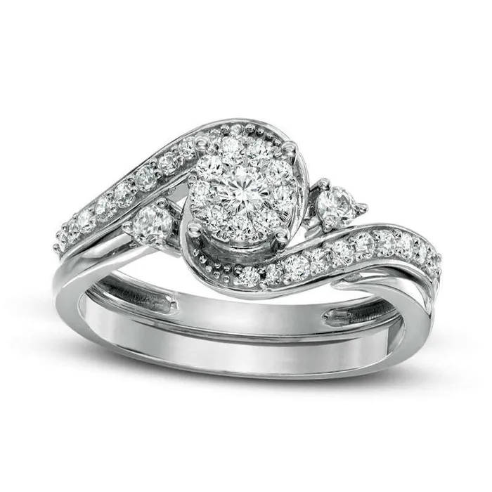Rings Goldia 050 CT TW Composite Natural Diamond Swirl Bypass Bridal Engagement Ring Set in Solid 10K White Gold Rings Goldia 050 CT TW Composite Natural Diamond Swirl Bypass Bridal Engagement Ring Set in Solid 10K White Gold