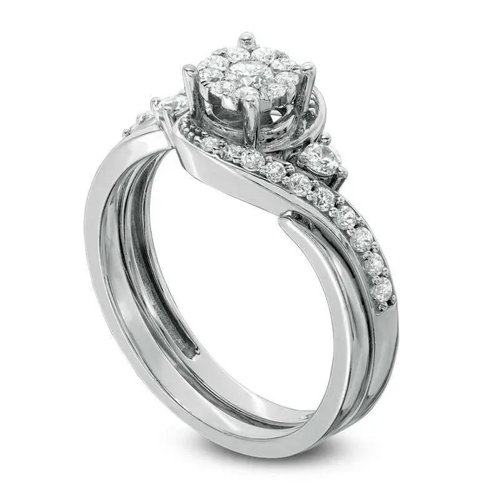 Rings Goldia 050 CT TW Composite Natural Diamond Swirl Bypass Bridal Engagement Ring Set in Solid 10K White Gold Rings Goldia 050 CT TW Composite Natural Diamond Swirl Bypass Bridal Engagement Ring Set in Solid 10K White Gold