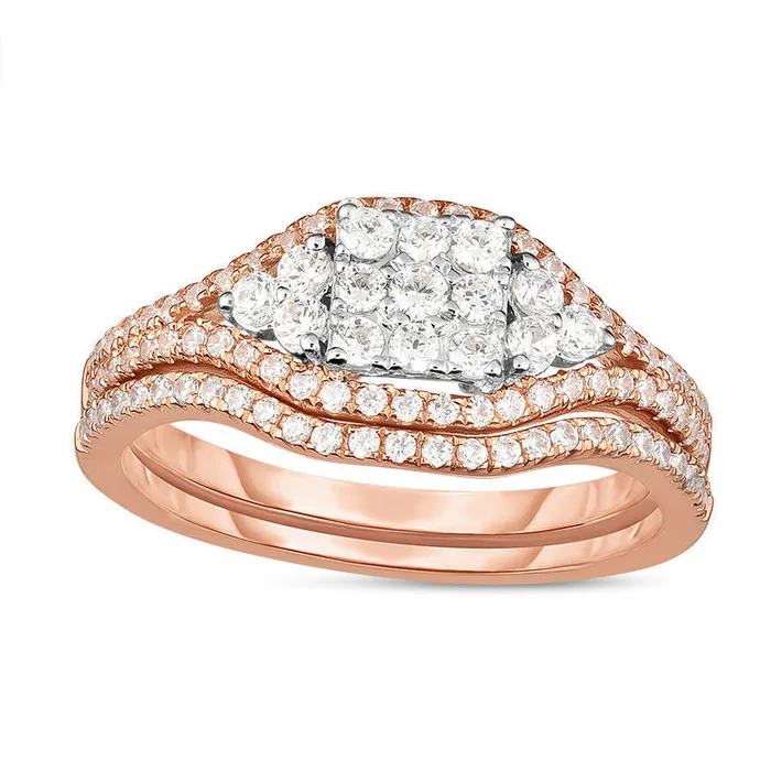 Rings Goldia 063 CT TW Composite Natural Diamond Square Frame Bridal Engagement Ring Set in Solid 14K TwoTone Gold Rings Goldia 063 CT TW Composite Natural Diamond Square Frame Bridal Engagement Ring Set in Solid 14K TwoTone Gold