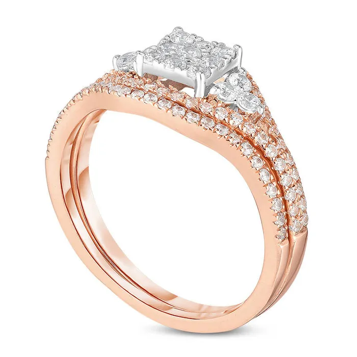Rings Goldia 063 CT TW Composite Natural Diamond Square Frame Bridal Engagement Ring Set in Solid 14K TwoTone Gold Rings Goldia 063 CT TW Composite Natural Diamond Square Frame Bridal Engagement Ring Set in Solid 14K TwoTone Gold