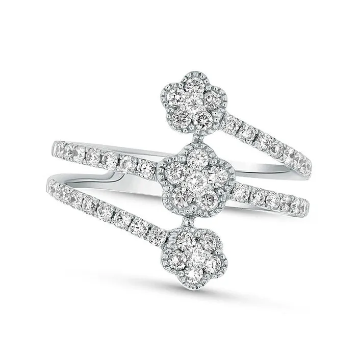 Rings Goldia 063 CT TW Composite Natural Diamond Triple Flower Antique VintageStyle Ring in Solid 18K White Gold GSI1 Rings Goldia 063 CT TW Composite Natural Diamond Triple Flower Antique VintageStyle Ring in Solid 18K White Gold GSI1