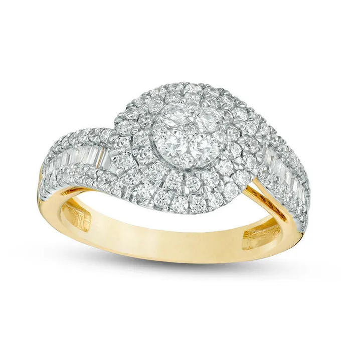 Rings Goldia 10 CT TW Baguette and Round Composite Natural Diamond Frame Bypass Engagement Ring in Solid 10K Yellow Gold Rings Goldia 10 CT TW Baguette and Round Composite Natural Diamond Frame Bypass Engagement Ring in Solid 10K Yellow Gold