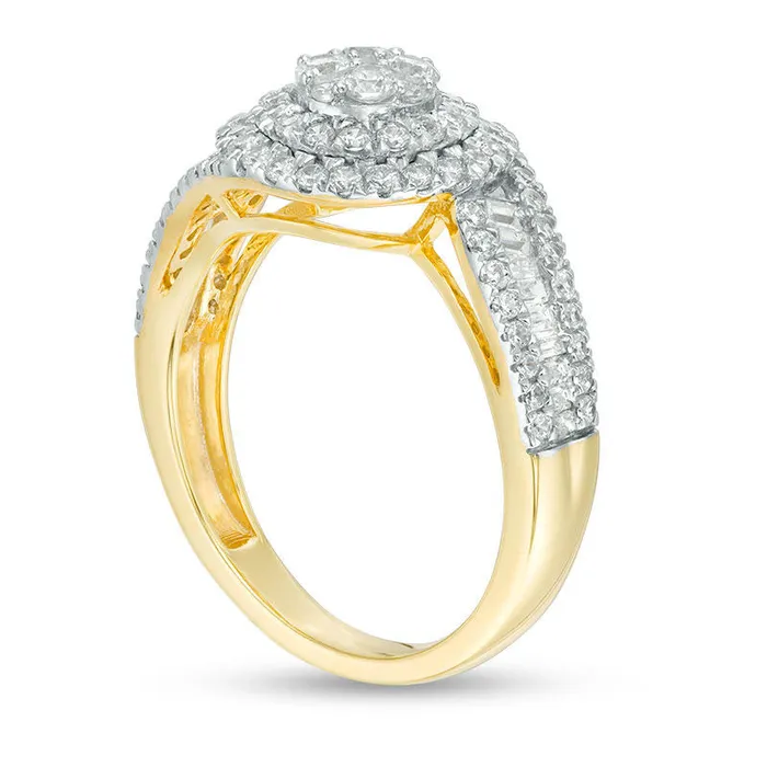 Rings Goldia 10 CT TW Baguette and Round Composite Natural Diamond Frame Bypass Engagement Ring in Solid 10K Yellow Gold Rings Goldia 10 CT TW Baguette and Round Composite Natural Diamond Frame Bypass Engagement Ring in Solid 10K Yellow Gold