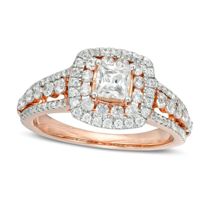 Rings Goldia 125 CT TW PrincessCut Natural Diamond Cushion Frame Engagement Ring in Solid 14K Rose Gold Rings Goldia 125 CT TW PrincessCut Natural Diamond Cushion Frame Engagement Ring in Solid 14K Rose Gold
