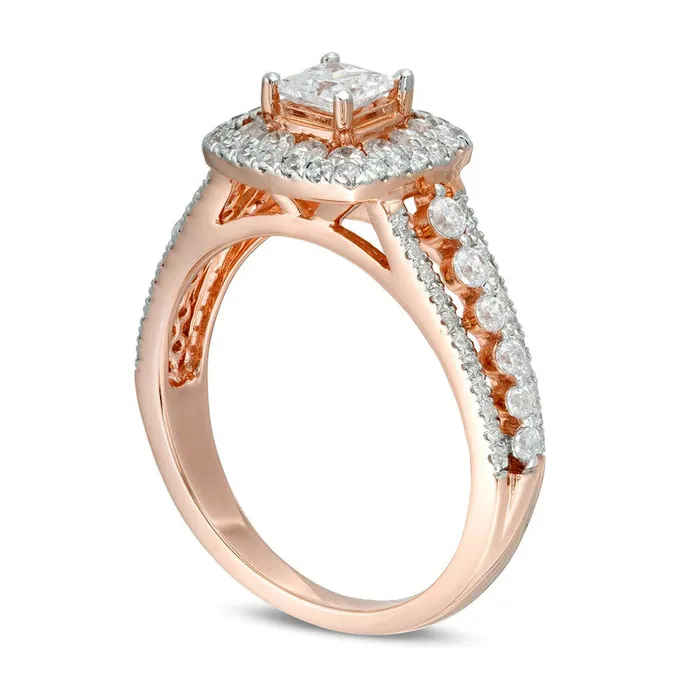 Rings Goldia 125 CT TW PrincessCut Natural Diamond Cushion Frame Engagement Ring in Solid 14K Rose Gold Rings Goldia 125 CT TW PrincessCut Natural Diamond Cushion Frame Engagement Ring in Solid 14K Rose Gold