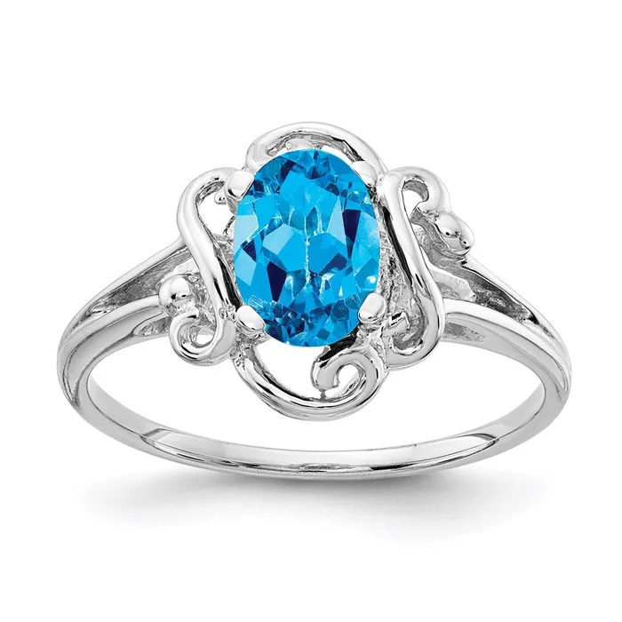 Rings Goldia 14k White Gold 7x5mm Oval Blue Topaz Checker ring
