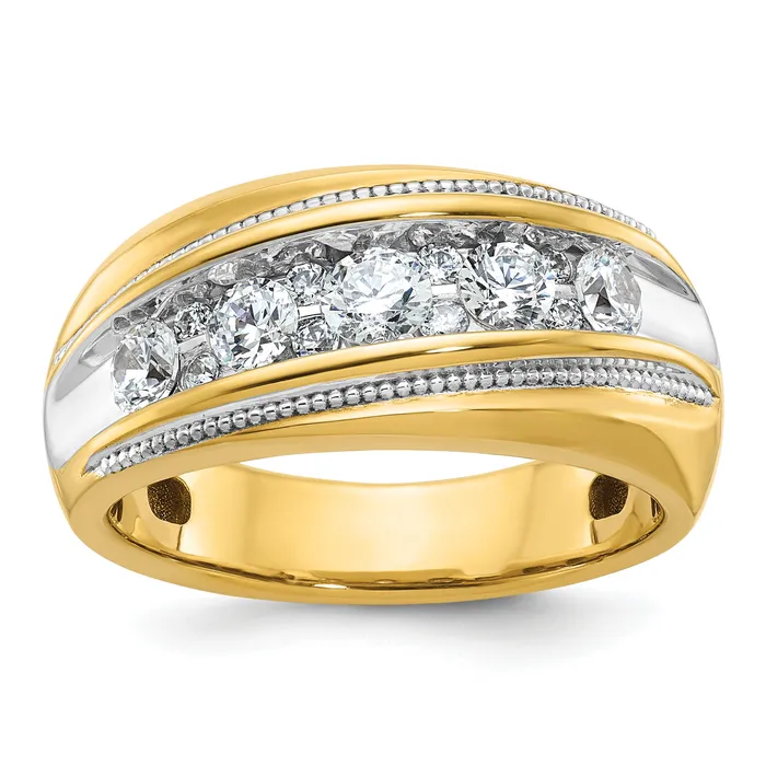 Rings Goldia 14k Yellow Rhodium with White 1 Ct Lab Grown Diamond VSSI G Polished and Milgrain Mens Ring Rings Goldia 14k Yellow Rhodium with White 1 Ct Lab Grown Diamond VSSI G Polished and Milgrain Mens Ring