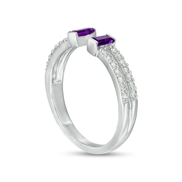 Rings Goldia Baguette Amethyst and White LabCreated Sapphire Open Shank Ring in Sterling Silver Size 7 Rings Goldia Baguette Amethyst and White LabCreated Sapphire Open Shank Ring in Sterling Silver Size 7