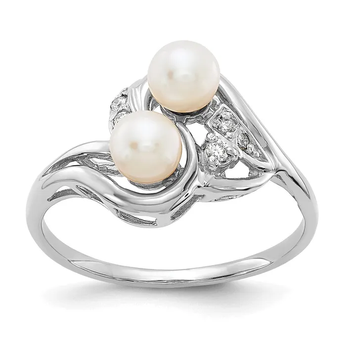 Rings Goldiacom 14k White Gold 45mm FW Cultured Pearl AAA Real Diamond ring Rings Goldiacom 14k White Gold 45mm FW Cultured Pearl AAA Real Diamond ring