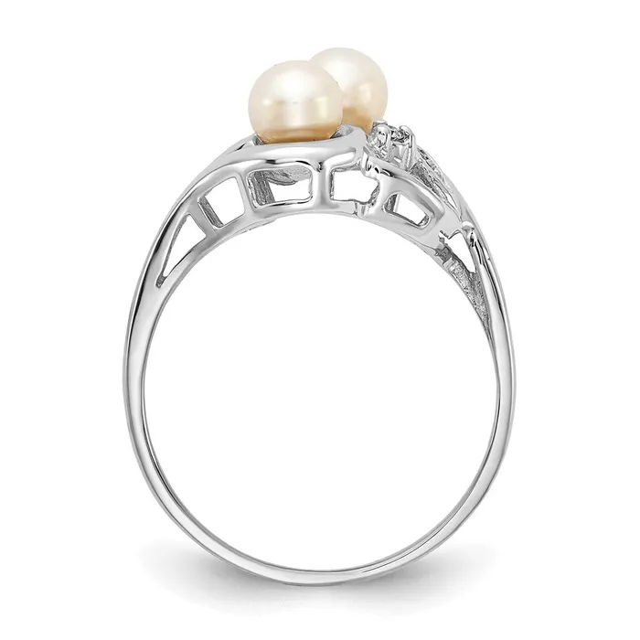 Rings Goldiacom 14k White Gold 45mm FW Cultured Pearl AAA Real Diamond ring