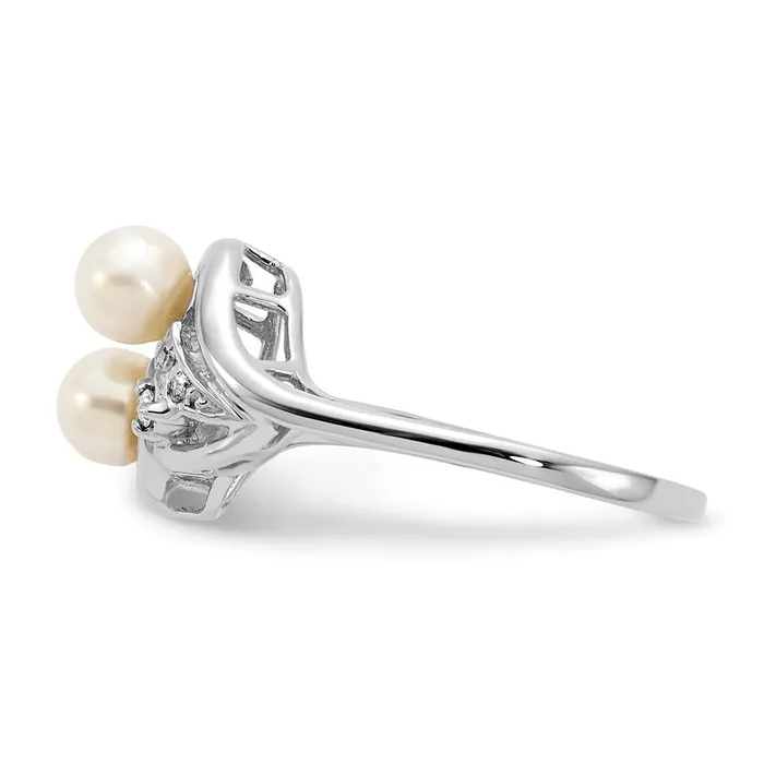 Rings Goldiacom 14k White Gold 45mm FW Cultured Pearl AAA Real Diamond ring