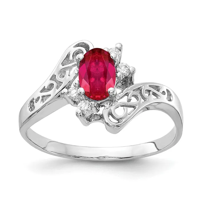 Rings Goldiacom 14k White Gold 6x4mm Oval Ruby VS Real Diamond ring