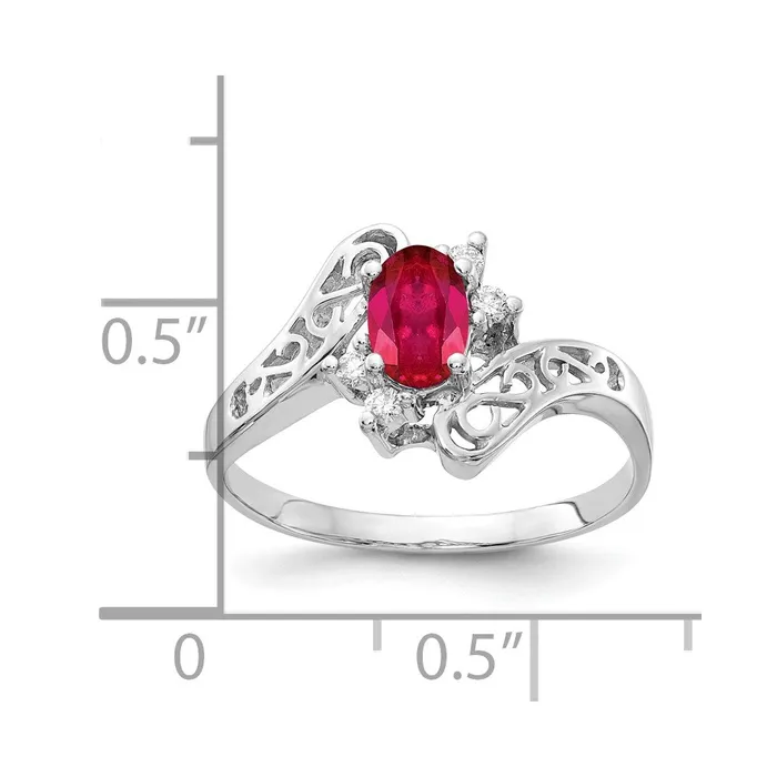 Rings Goldiacom 14k White Gold 6x4mm Oval Ruby VS Real Diamond ring