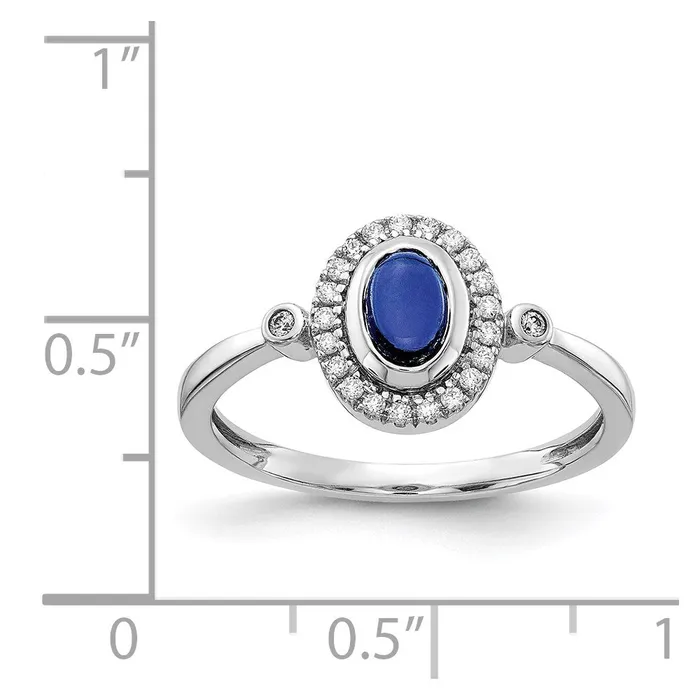 Rings Goldiacom 14k White Gold Real Diamond and Oval Cabochon Sapphire Halo Ring