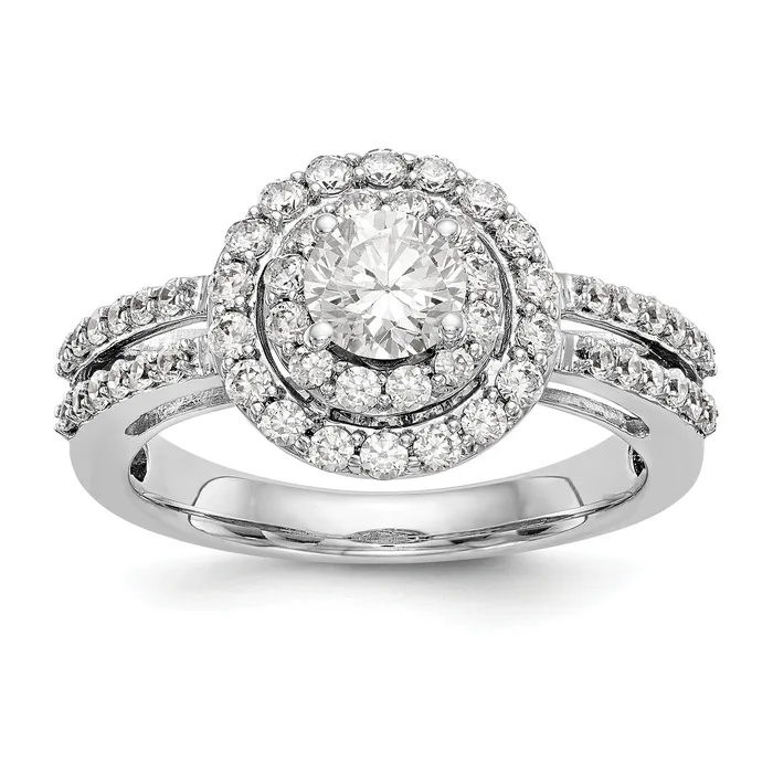 Rings Goldiacom 14K White Gold Round Simulated Diamond Halo Engagement Ring Rings Goldiacom 14K White Gold Round Simulated Diamond Halo Engagement Ring