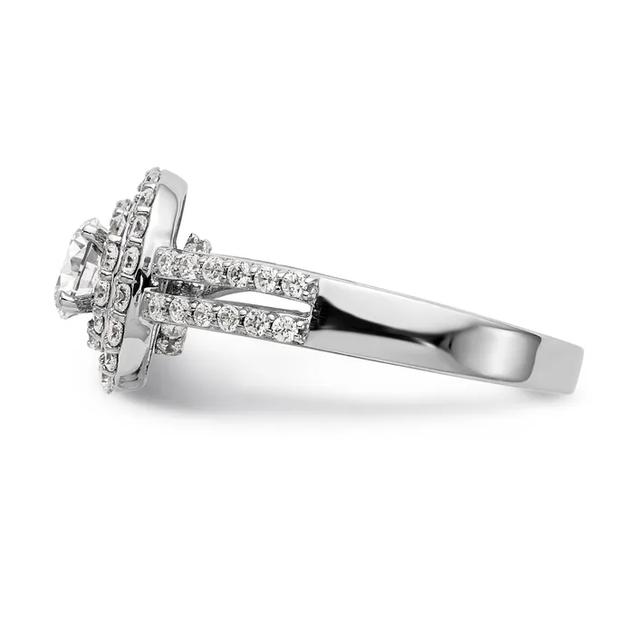 Rings Goldiacom 14K White Gold Round Simulated Diamond Halo Engagement Ring