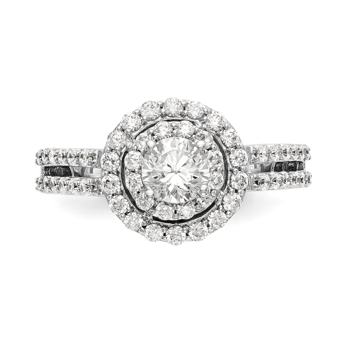 Rings Goldiacom 14K White Gold Round Simulated Diamond Halo Engagement Ring