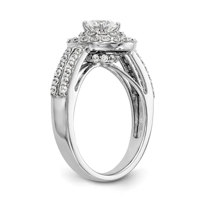 Rings Goldiacom 14K White Gold Round Simulated Diamond Halo Engagement Ring