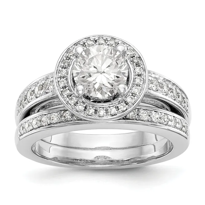 Rings Goldiacom 14K White Gold Round Simulated Diamond Halo Engagement Ring