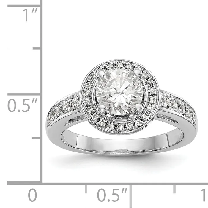 Rings Goldiacom 14K White Gold Round Simulated Diamond Halo Engagement Ring