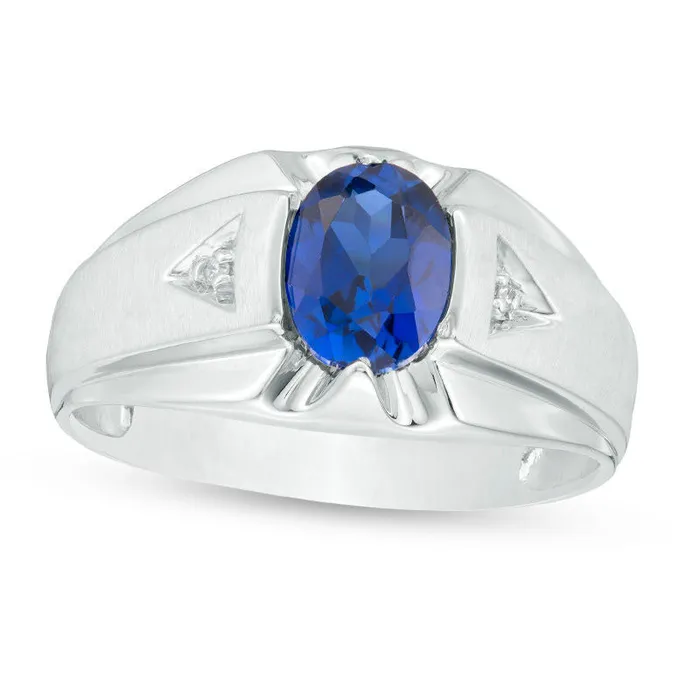 Rings Goldia Mens Oval LabCreated Blue Sapphire and Diamond Accent X MultiFinish Ring in Solid 10K White Gold Rings Goldia Mens Oval LabCreated Blue Sapphire and Diamond Accent X MultiFinish Ring in Solid 10K White Gold