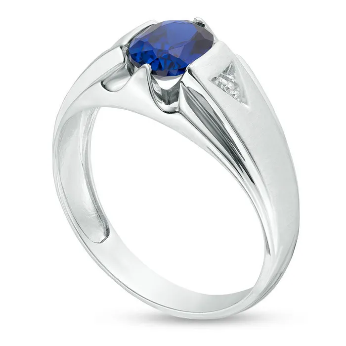 Rings Goldia Mens Oval LabCreated Blue Sapphire and Diamond Accent X MultiFinish Ring in Solid 10K White Gold Rings Goldia Mens Oval LabCreated Blue Sapphire and Diamond Accent X MultiFinish Ring in Solid 10K White Gold