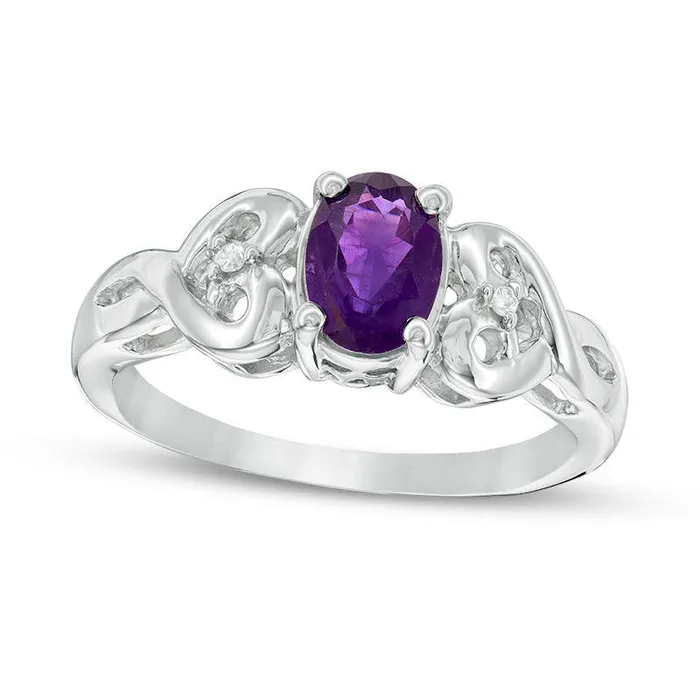 Rings Goldia Oval Amethyst and Natural Diamond Accent HeartSides Ring in Sterling Silver Rings Goldia Oval Amethyst and Natural Diamond Accent HeartSides Ring in Sterling Silver