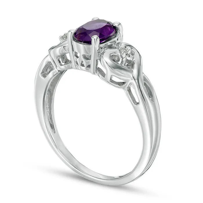 Rings Goldia Oval Amethyst and Natural Diamond Accent HeartSides Ring in Sterling Silver Rings Goldia Oval Amethyst and Natural Diamond Accent HeartSides Ring in Sterling Silver