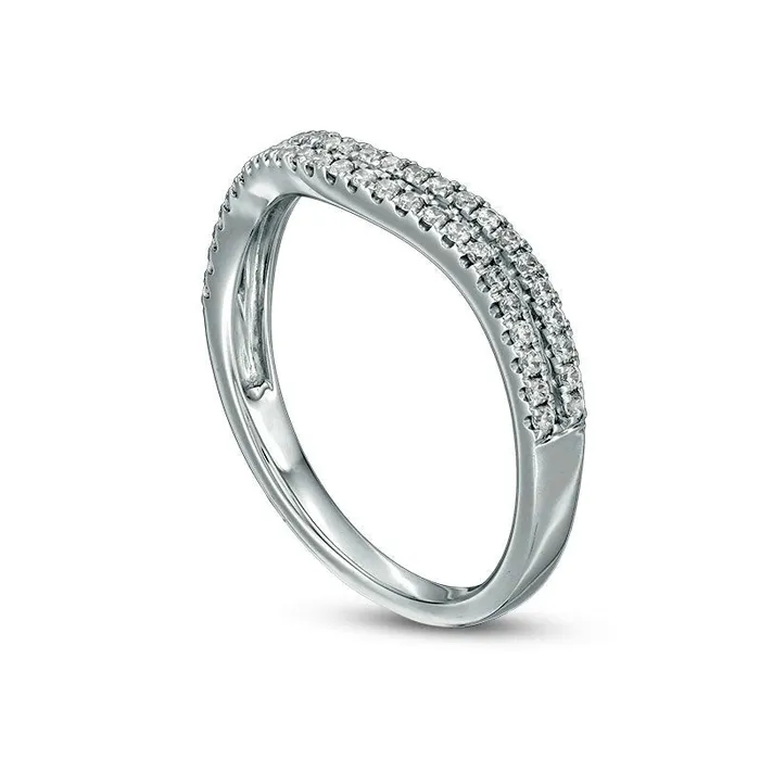 Rings Goldia Previously Owned 025 CT TW Natural Diamond Double Contour Anniversary Band in Solid 10K White Gold Rings Goldia Previously Owned 025 CT TW Natural Diamond Double Contour Anniversary Band in Solid 10K White Gold