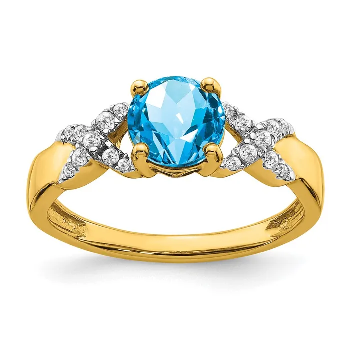 Rings Goldia Solid 14k Twotone Simulated Blue Topaz and CZ Ring