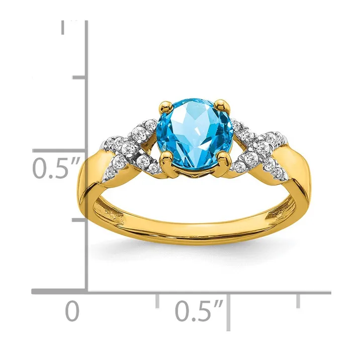 Rings Goldia Solid 14k Twotone Simulated Blue Topaz and CZ Ring