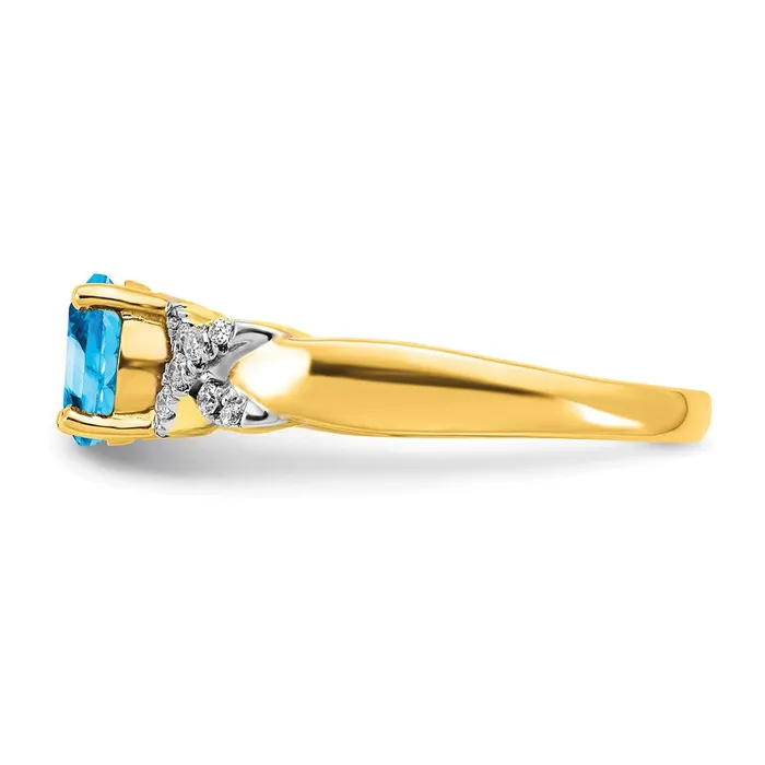 Rings Goldia Solid 14k Twotone Simulated Blue Topaz and CZ Ring
