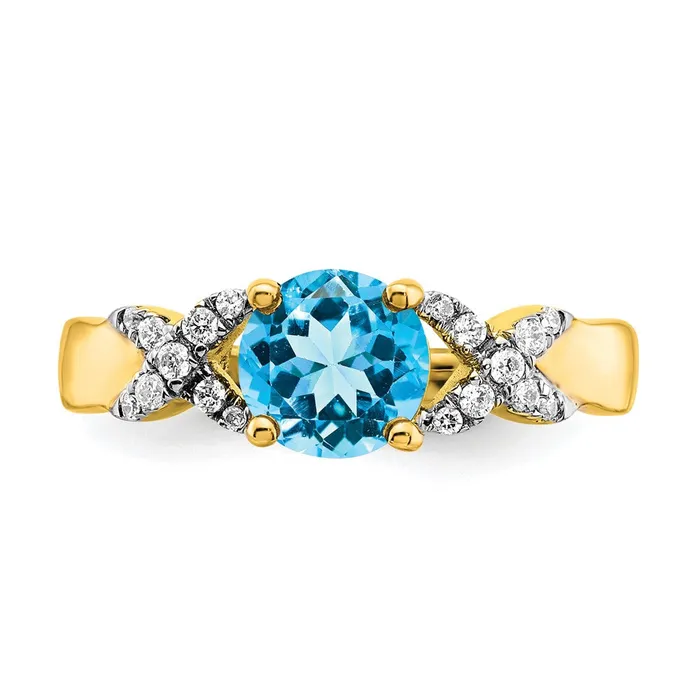 Rings Goldia Solid 14k Twotone Simulated Blue Topaz and CZ Ring