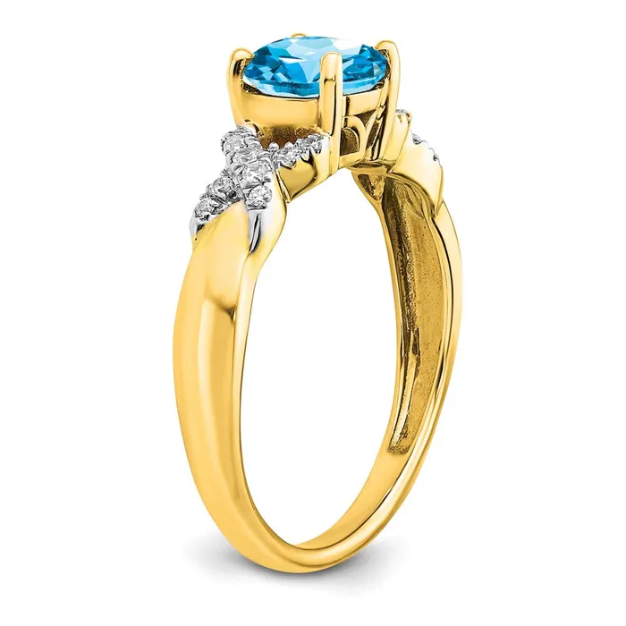 Rings Goldia Solid 14k Twotone Simulated Blue Topaz and CZ Ring
