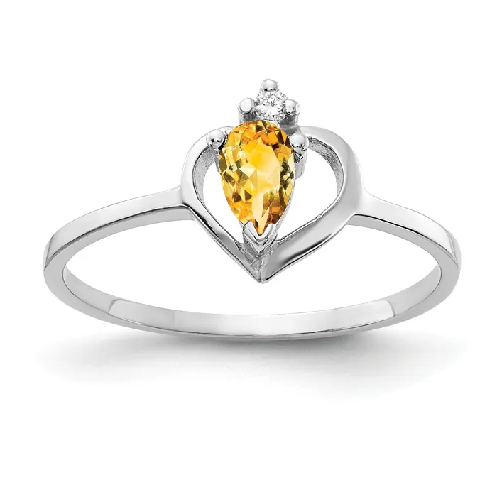 Rings Goldia Solid 14k White Gold 5x3mm Pear Simulated Citrine AAA CZ Ring