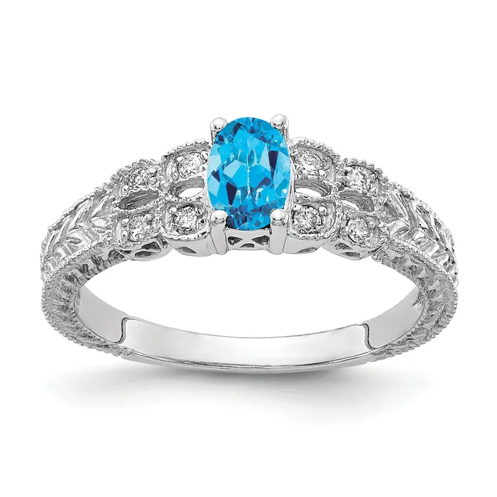 Rings Goldia Solid 14k White Gold 6x4mm Oval Simulated Blue Topaz VS CZ Ring Rings Goldia Solid 14k White Gold 6x4mm Oval Simulated Blue Topaz VS CZ Ring