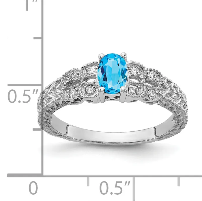 Rings Goldia Solid 14k White Gold 6x4mm Oval Simulated Blue Topaz VS CZ Ring