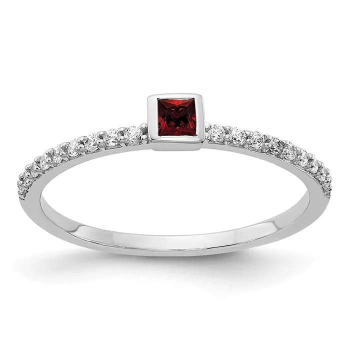 Rings Goldia Solid 14k White Gold Simulated CZ and Princess Garnet Ring