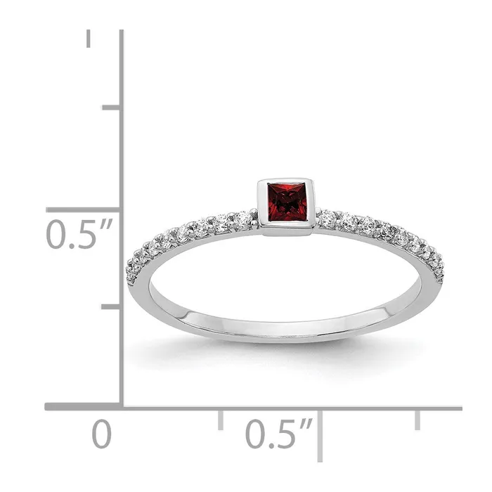 Rings Goldia Solid 14k White Gold Simulated CZ and Princess Garnet Ring