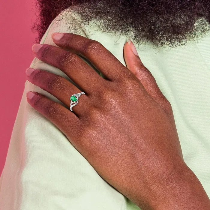 Rings Goldia Solid 14k White Gold Simulated Emerald Ring