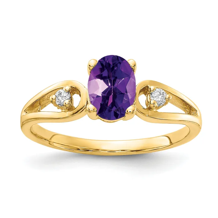 Rings Goldia Solid 14k Yellow Gold 7x5mm Oval Simulated Amethyst VS CZ Ring Rings Goldia Solid 14k Yellow Gold 7x5mm Oval Simulated Amethyst VS CZ Ring
