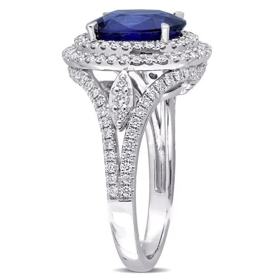 Rings JMS always Original Amour 3 15 CT TGW Oval Blue Sapphire and 34 CT TDW Diamond Halo Cocktail Ring in 14k White Gold Rings JMS always Original Amour 3 15 CT TGW Oval Blue Sapphire and 34 CT TDW Diamond Halo Cocktail Ring in 14k White Gold
