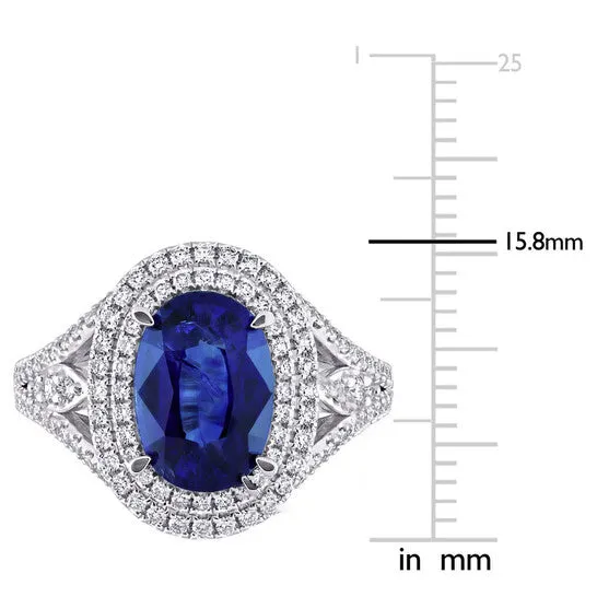 Rings JMS always Original Amour 3 15 CT TGW Oval Blue Sapphire and 34 CT TDW Diamond Halo Cocktail Ring in 14k White Gold Rings JMS always Original Amour 3 15 CT TGW Oval Blue Sapphire and 34 CT TDW Diamond Halo Cocktail Ring in 14k White Gold