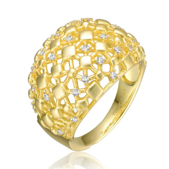 Rings JMS always Original Rachel Glauber 14k Yellow Gold Plated with Cubic Zirconia DomeShaped Textured Nugget Ring Rings JMS always Original Rachel Glauber 14k Yellow Gold Plated with Cubic Zirconia DomeShaped Textured Nugget Ring