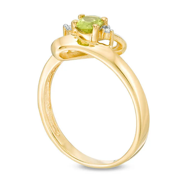 Rings Oval Peridot and Natural Diamond Accent Bypass Ring in Sterling Silver with Solid 14K Gold Plate Goldia Rings Oval Peridot and Natural Diamond Accent Bypass Ring in Sterling Silver with Solid 14K Gold Plate Goldia