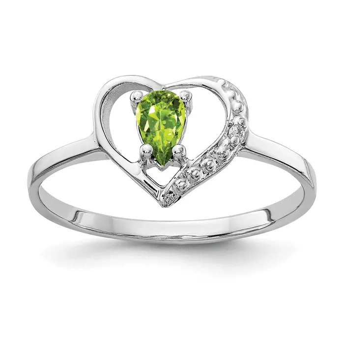 Rings Solid 14k White Gold 5x3mm Pear Simulated Peridot A CZ Ring Goldia