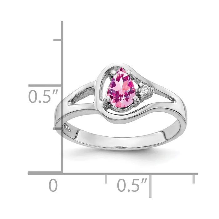 Rings Solid 14k White Gold 6x4mm Pear PinK Simulated Sapphire A CZ Ring Goldia