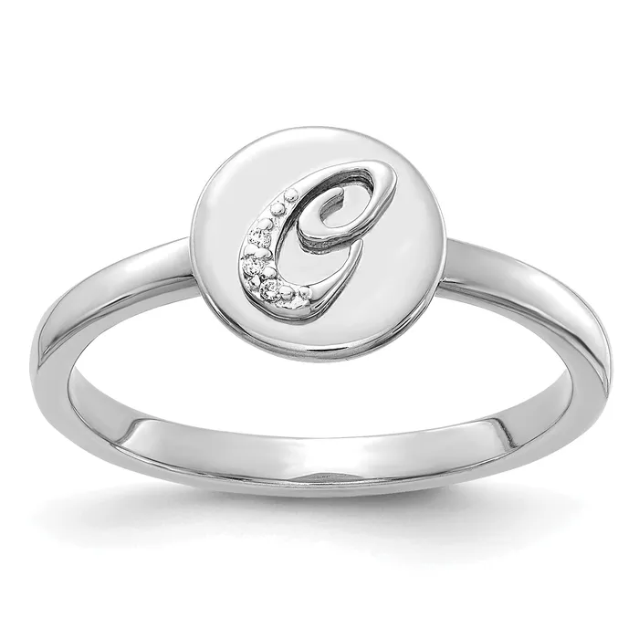 Rings Solid 14k White Gold Simulated CZ Initial C Ring Goldia