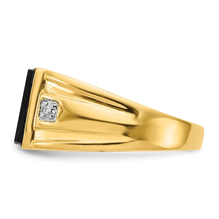 Rings Solid 14K Yellow Gold Mens Real Diamond and Black Onyx Signet Ring Goldiacom