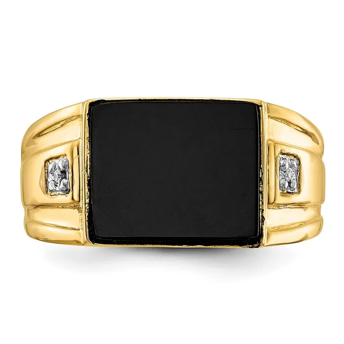 Rings Solid 14K Yellow Gold Mens Real Diamond and Black Onyx Signet Ring Goldiacom